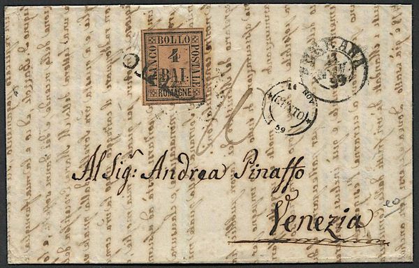 1859, Romagne, G. P., lettera da Cento per Venezia del 10 novembre  - Asta Storia Postale e Filatelia - Associazione Nazionale - Case d'Asta italiane
