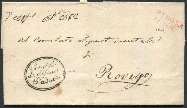 1848, lettera completa da Padova per Rovigo dell'11 giugno  - Asta Storia Postale e Filatelia - Associazione Nazionale - Case d'Asta italiane