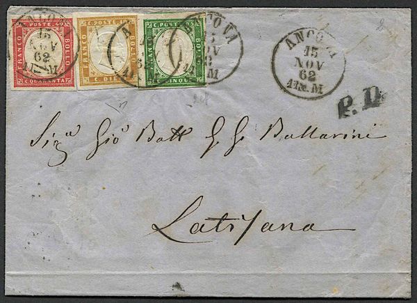 1862, Sardegna, lettera da Ancona per Latisana del 15 novembre 1862  - Asta Storia Postale e Filatelia - Associazione Nazionale - Case d'Asta italiane