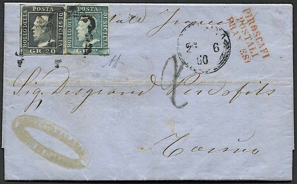 1860, Sicilia, lettera da Messina per Torino del 25 giugno 1860  - Asta Storia Postale e Filatelia - Associazione Nazionale - Case d'Asta italiane