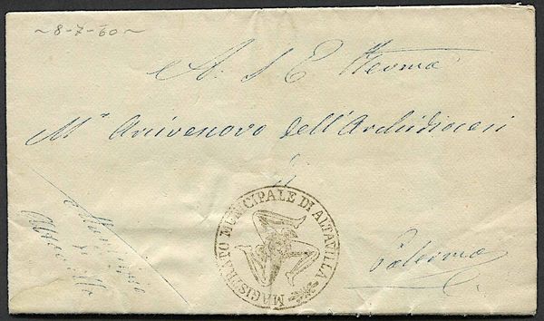 1860, Sicilia, lettera in franchigia da Altavilla a Palermo dell�8 luglio 1860  - Asta Storia Postale e Filatelia - Associazione Nazionale - Case d'Asta italiane