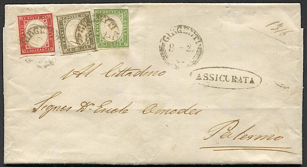 1861, Sicilia, raccomandata da Girgenti per Palermo del 27 agosto 1861  - Asta Storia Postale e Filatelia - Associazione Nazionale - Case d'Asta italiane