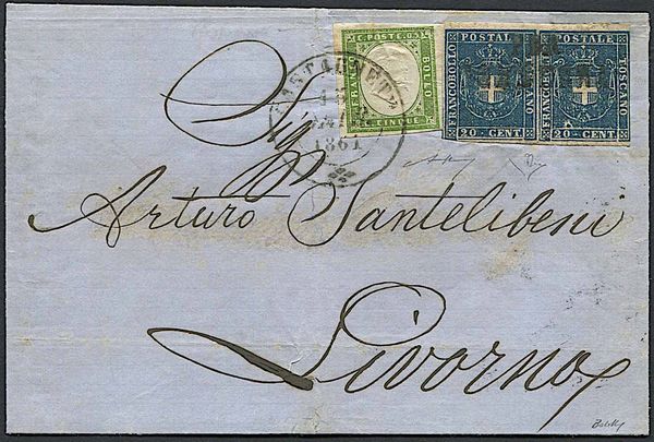 1861, Toscana, raccomandata da Castagneto per Livorno del 15 marzo 1861.  - Asta Storia Postale e Filatelia - Associazione Nazionale - Case d'Asta italiane