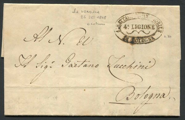 1848, lettera da Venezia per Bologna del 26 settembre  - Asta Storia Postale e Filatelia - Associazione Nazionale - Case d'Asta italiane