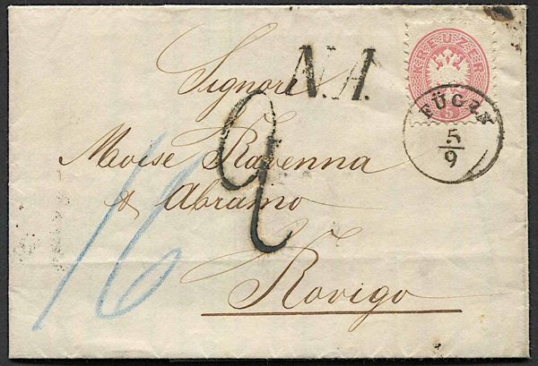 Lettera da Fgen (Austria) a Rovigo del 5 settembre 1866  - Asta Storia Postale e Filatelia - Associazione Nazionale - Case d'Asta italiane