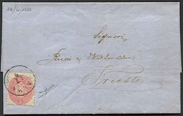 Lettera da Palma per Trieste del 17 settembre 1866  - Asta Storia Postale e Filatelia - Associazione Nazionale - Case d'Asta italiane