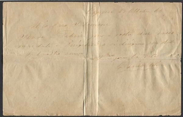 1866, Risorgimento, foglietto cm 13 x 20,5 datato Caprera 23 ottobre 1866  - Asta Storia Postale e Filatelia - Associazione Nazionale - Case d'Asta italiane