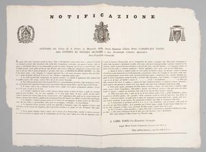 1844, Notificazione, doppio manifesto di grande formato  - Asta Storia Postale e Filatelia - Associazione Nazionale - Case d'Asta italiane