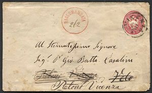 Intero postale raccomandato da 5 soldi da Vicenza per Velo dAstico del 12 aprile 1866  - Asta Storia Postale e Filatelia - Associazione Nazionale - Case d'Asta italiane