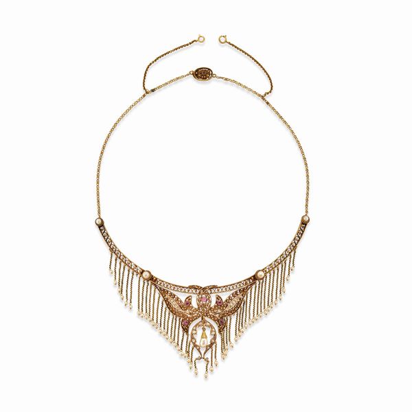 Pallotti : Collana con perle, rubini e diamanti  - Asta Gioielli - Associazione Nazionale - Case d'Asta italiane