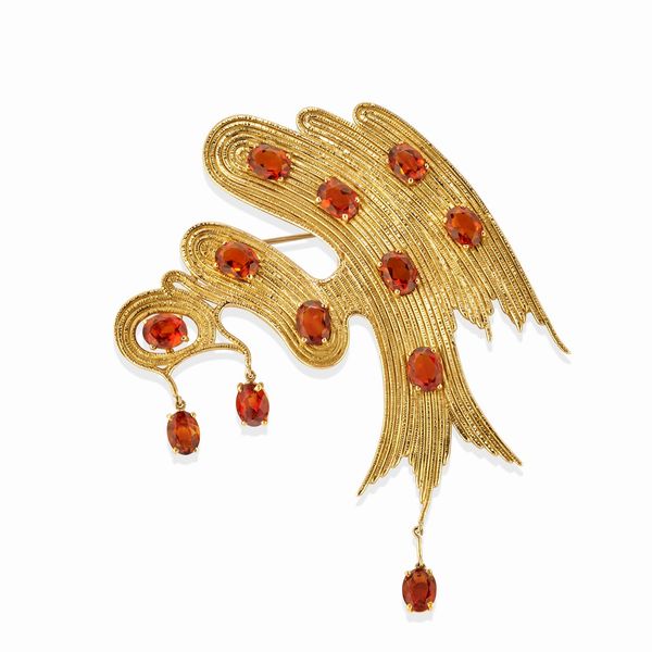 Pao Ying Wang : Spilla con quarzi citrini  - Asta Gioielli - Associazione Nazionale - Case d'Asta italiane