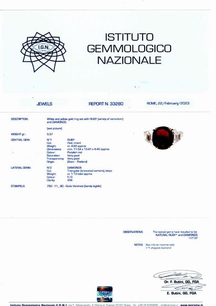 Giulio Veronesi : Anello con rubino  - Asta Gioielli - Associazione Nazionale - Case d'Asta italiane