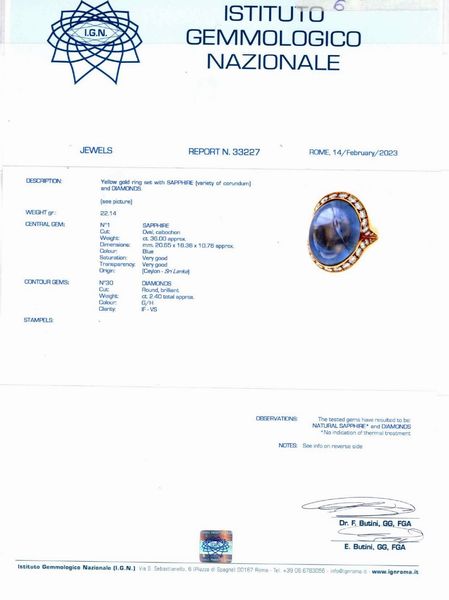 Importante anello con zaffiro  - Asta Gioielli - Associazione Nazionale - Case d'Asta italiane