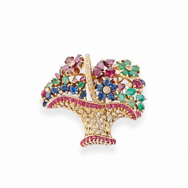 Spilla cestino fiorito  - Asta Gioielli - Associazione Nazionale - Case d'Asta italiane