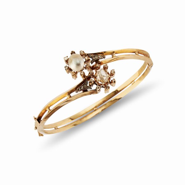 Bracciale rigido con perla e diamante  - Asta Gioielli - Associazione Nazionale - Case d'Asta italiane