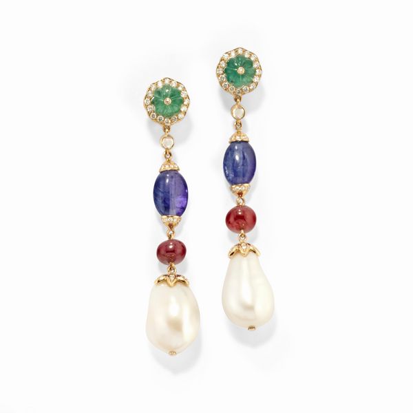 Orecchini con pietre di colore  - Asta Gioielli - Associazione Nazionale - Case d'Asta italiane
