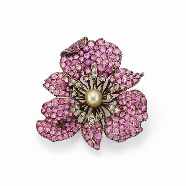 Spilla con zaffiri rosa  - Asta Gioielli - Associazione Nazionale - Case d'Asta italiane
