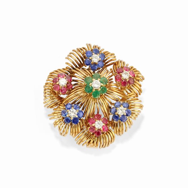 Pendente spilla con pietre di colore  - Asta Gioielli - Associazione Nazionale - Case d'Asta italiane