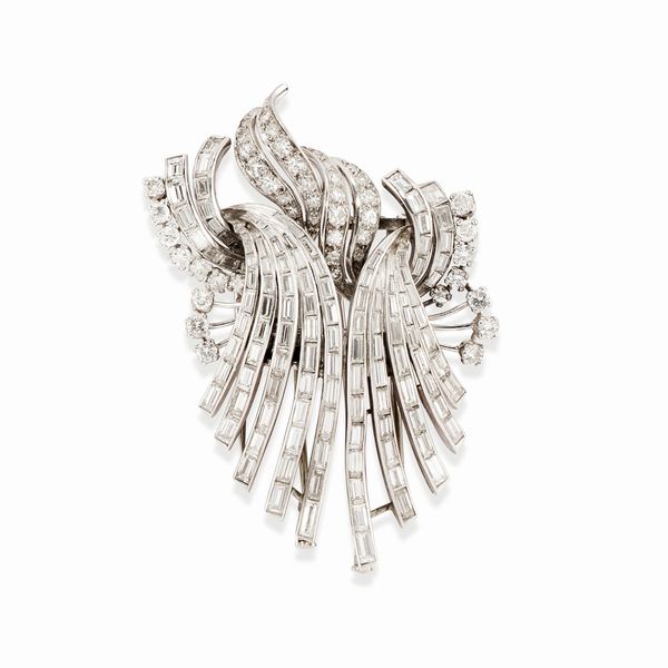 Spilla a doppia clip con diamanti  - Asta Gioielli - Associazione Nazionale - Case d'Asta italiane