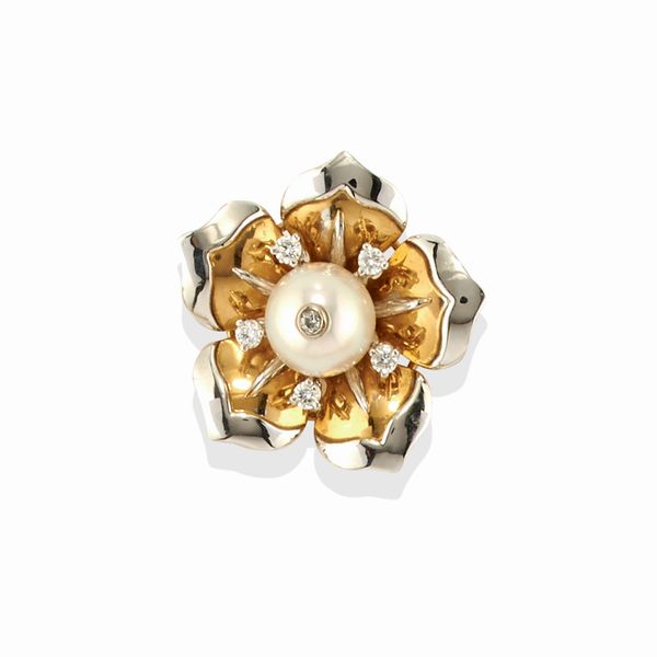 Spilla con perla  - Asta Gioielli - Associazione Nazionale - Case d'Asta italiane