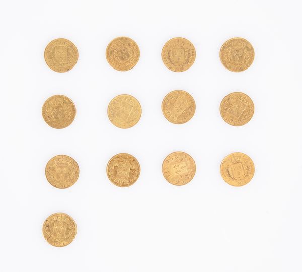 Lotto 13 monete da 20 Franchi Luigi XVIII Francia  - Asta Numismatica: Monete, Medaglie e Carta Moneta - Associazione Nazionale - Case d'Asta italiane