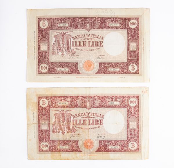 Lotto 2 banconote da Mille Lire Repubblica Italiana  - Asta Numismatica: Monete, Medaglie e Carta Moneta - Associazione Nazionale - Case d'Asta italiane