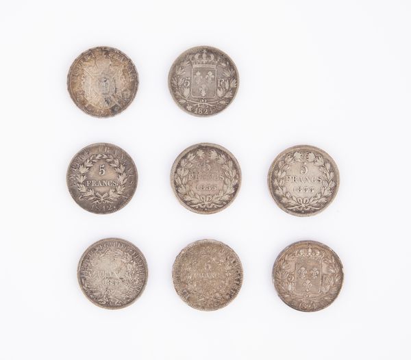 8 monete da 5 Franchi Francia XIX secolo  - Asta Numismatica: Monete, Medaglie e Carta Moneta - Associazione Nazionale - Case d'Asta italiane