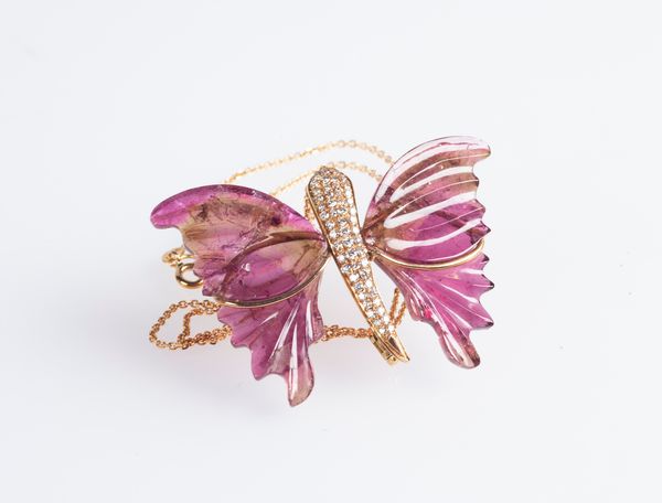 Spilla pendente in oro, brillanti e ametista  - Asta Fine Jewels and Watches - Associazione Nazionale - Case d'Asta italiane