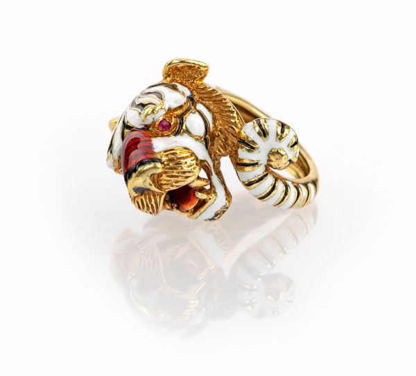 Frascarolo anello tigre bianca in oro e rubini  - Asta Fine Jewels and Watches - Associazione Nazionale - Case d'Asta italiane