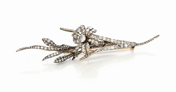 Spilla antica ramage in oro, argento e diamanti  - Asta Fine Jewels and Watches - Associazione Nazionale - Case d'Asta italiane