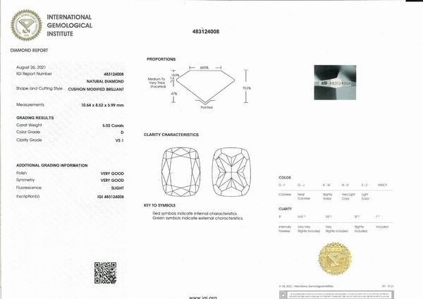 Raro diamante taglio Radiant ct. 5,02  - Asta Fine Jewels and Watches - Associazione Nazionale - Case d'Asta italiane