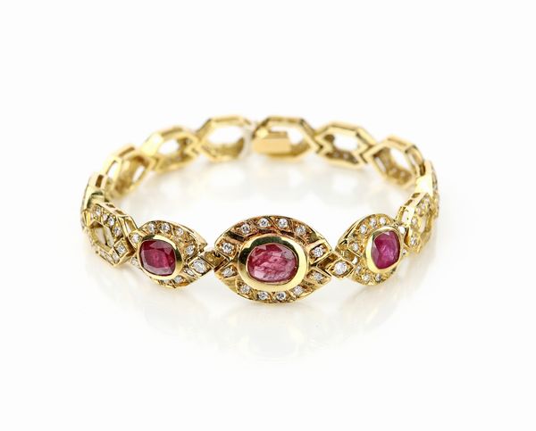 Bracciale in oro, diamanti e rubini  - Asta Fine Jewels and Watches - Associazione Nazionale - Case d'Asta italiane