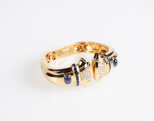 Bracciale rigido alla schiava in oro, brillanti e zaffiri  - Asta Fine Jewels and Watches - Associazione Nazionale - Case d'Asta italiane