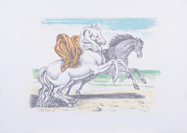 Giorgio de Chirico : Cavalli sulla spiaggia  - Asta Dipinti, Disegni, Sculture e Grafica - Associazione Nazionale - Case d'Asta italiane