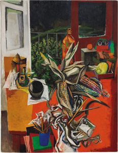 Renato Guttuso - Pannocchie, oggetti sul tavolo e finestra