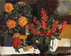 Renato Guttuso - Zinnie e altri fiori