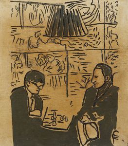 SARENCO (ISAIA MABELLINI) (n. 1945) - Man Ray and Marcel Duchamp playing chess. A Collection of African Dada Art.