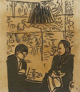 SARENCO (ISAIA MABELLINI) (n. 1945) - Man Ray and Marcel Duchamp playing chess. A Collection of African Dada Art.
