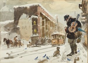 FALZONI GIULIO (1900 - 1978) - Il barbone di Porta Ticinese a Milano.