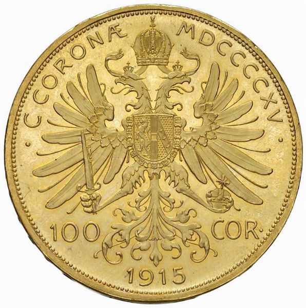 AUSTRIA. FRANCESCO GIUSEPPE I (1848-1916). 100 CORONE 1915  - Asta MEDAGLIE DI VENEZIA. MONETE E MEDAGLIE IN ORO ESTERE - Associazione Nazionale - Case d'Asta italiane