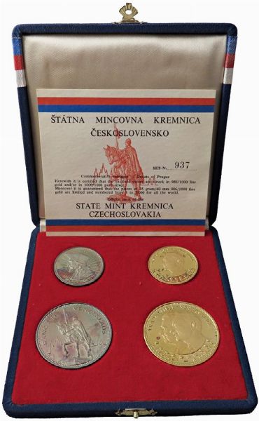 CECOSLOVACCHIA. REPUBBLICA SOCIALISTA (1960-1990). ZECCA DI KREMNITZ. SET COMPOSTO DA QUATTRO MONETE IN ORO E ARGENTO (10 E 5 DUCATI 1968) DELLA SERIE &ldquo;DUCATI DI PRAGA&rdquo; IN ASTUCCIO ORIGINALE E CERTIFICATO DI EMISSIONE N. 937  - Asta MEDAGLIE DI VENEZIA. MONETE E MEDAGLIE IN ORO ESTERE - Associazione Nazionale - Case d'Asta italiane