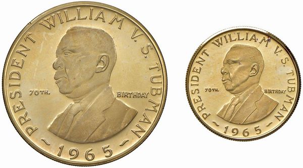 LIBERIA. REPUBBLICA (DAL 1847). DUE MONETE IN ORO 900 (30 E 12 DOLLARI 1965) PER IL 70º COMPLEANNO DEL PRESIDENTE TUBMAN  - Asta MEDAGLIE DI VENEZIA. MONETE E MEDAGLIE IN ORO ESTERE - Associazione Nazionale - Case d'Asta italiane