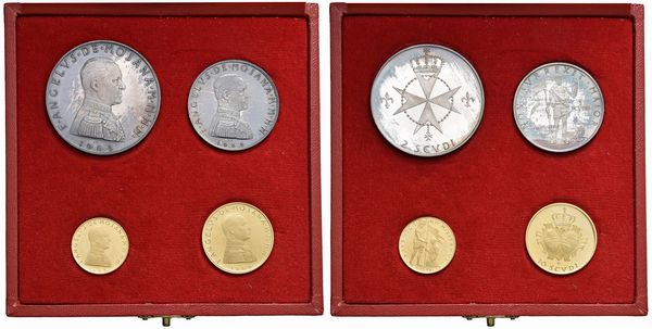 MALTA-SMOM. ANGELO DE MOJANA (1962-1988). SET COMPOSTO DA QUATTRO VALORI 1968 (10 E 5 SCUDI IN ORO; 2 E 1 SCUDO IN ARGENTO) IN COFANETTO ORIGINALE  - Asta MEDAGLIE DI VENEZIA. MONETE E MEDAGLIE IN ORO ESTERE - Associazione Nazionale - Case d'Asta italiane