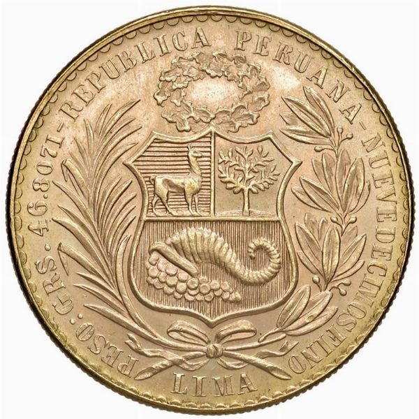 <br>PERÙ. 100 SOLES 1966<br>Au gr. 46,80. <br>FDC MS<br> <br> <br>  - Asta MEDAGLIE DI VENEZIA. MONETE E MEDAGLIE IN ORO ESTERE - Associazione Nazionale - Case d'Asta italiane