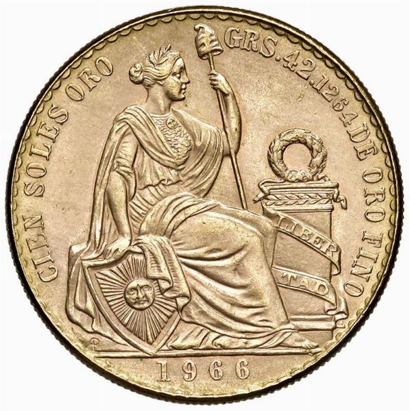 PERÙ. 100 SOLES 1966  - Asta MEDAGLIE DI VENEZIA. MONETE E MEDAGLIE IN ORO ESTERE - Associazione Nazionale - Case d'Asta italiane