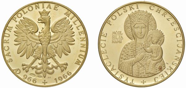 POLONIA. DUE MEDAGLIE IN ORO 900 EMESSE PER I MILLE ANNI (966-1966) DEL BATTESIMO CRISTIANO DELLA POLONIA  - Asta MEDAGLIE DI VENEZIA. MONETE E MEDAGLIE IN ORO ESTERE - Associazione Nazionale - Case d'Asta italiane