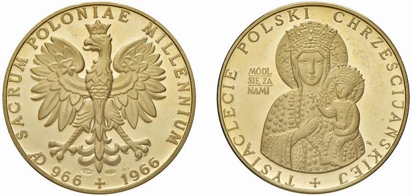 POLONIA. DUE MEDAGLIE IN ORO 900 EMESSE PER I MILLE ANNI (966-1966) DEL BATTESIMO CRISTIANO DELLA POLONIA  - Asta MEDAGLIE DI VENEZIA. MONETE E MEDAGLIE IN ORO ESTERE - Associazione Nazionale - Case d'Asta italiane