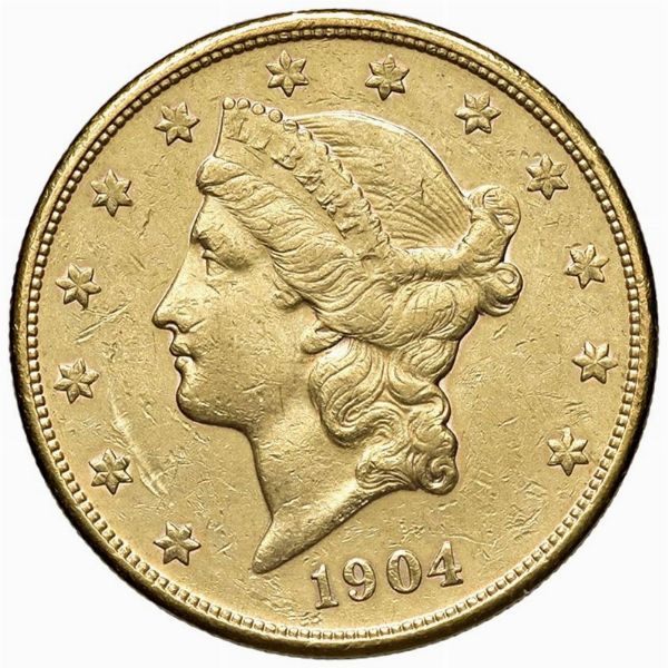 STATI UNITI. ZECCA DI SAN FRANCISCO. 20 DOLLARI “LIBERTY HEAD” 1904  - Asta MEDAGLIE DI VENEZIA. MONETE E MEDAGLIE IN ORO ESTERE - Associazione Nazionale - Case d'Asta italiane