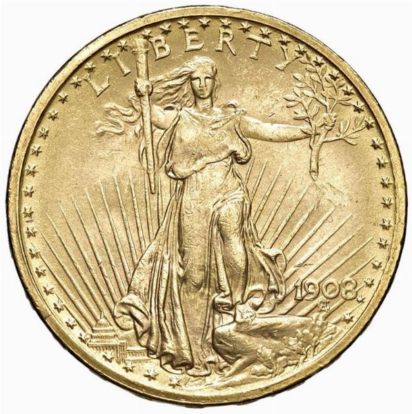 STATI UNITI. 20 DOLLARI “SAINT GAUDENS” 1908  - Asta MEDAGLIE DI VENEZIA. MONETE E MEDAGLIE IN ORO ESTERE - Associazione Nazionale - Case d'Asta italiane