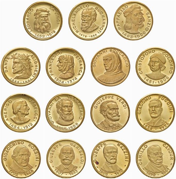 QUINDICI MEDAGLIE IN ORO 900 DELLA SERIE “I GRANDI DELLA STORIA” IN ASTUCCIO ORIGINALE  - Asta MEDAGLIE DI VENEZIA. MONETE E MEDAGLIE IN ORO ESTERE - Associazione Nazionale - Case d'Asta italiane